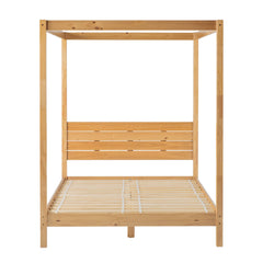 Queen Canopy Bed Frame Modern Minimalist Boho - Natural Pine