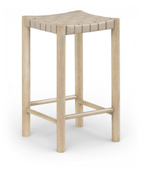 Entwine - Vegan Leather Upholstered Backless Counter Stool - Painted Natural