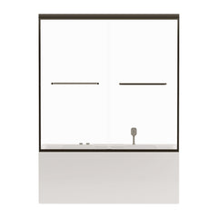 Double Sliding Bathtub Shower Door, Semi Frameless Bypass, 1 / 4" (6Mm) With Explosion - Proof Film, Adjustable Aluminum Alloy Frame