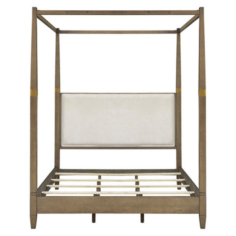 Queen Canopy Bed Frame With Upholstered Headboard - Brown