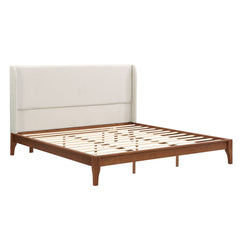 King Size Platform Bed With Upholstered High Headboard - Brown