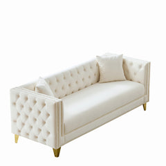 3 Seater Deep Seat Sofa, Sofa With Button Nailhead, Square Arm Couches, Furniture For Living Room - Beige