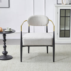 Mid Century Modern Upholstered Accent Armchair With Tapered Legs - Beige / Black / Gold