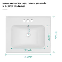 Modern Rectangular Single Vanity Top With Overflow And 3 Faucet Holes - White