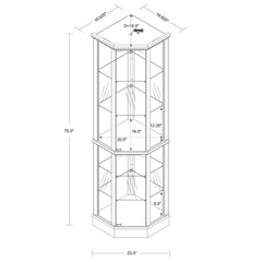 6 Shelf Lighted Corner Curio Cabinet With Adjustable Tempered Glass Shelves And Mirror Back (E26 Light Bulb Not Included)