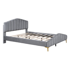 Platform Bed With Thick, Stylish Stripe Decorated Bedboard And Elegant Leg