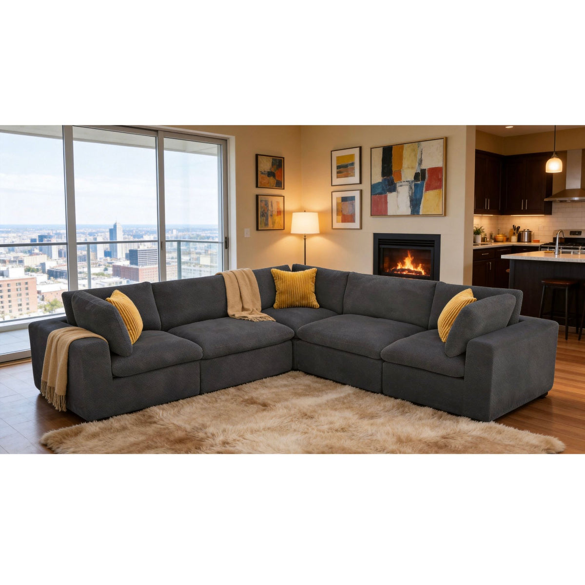 Modular Sectional & Toss Pillows - Dark Gray