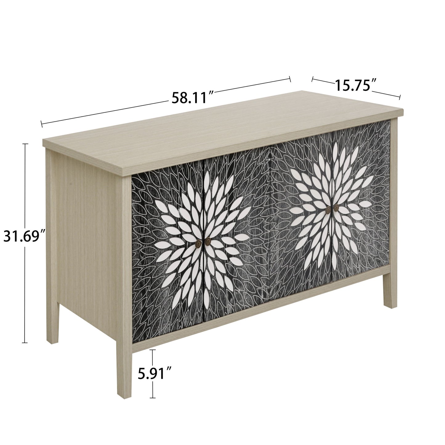Modern Storage Cabinet With 4 Doors & Adjustable Shelves