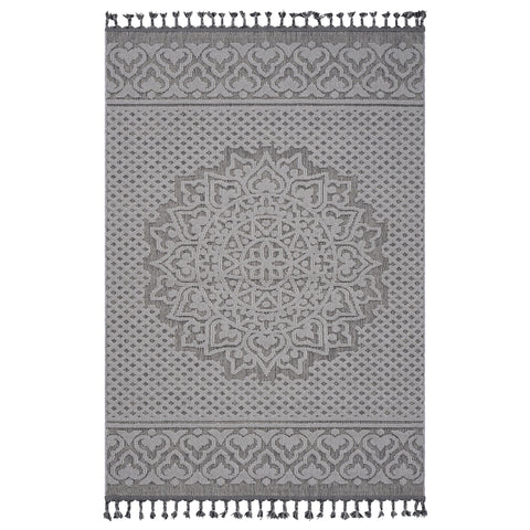 Guros - 6' X 9' Medallion Indoor / Outdoor Area Rug - Gray / White