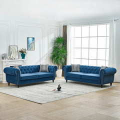 Chesterfield Set With Roll Armrest & Nailhead