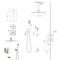 16" Ceiling Mount Square Shower System With Waterfall Tub Spout And Rough In Valve