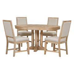 5 Piece Dining Set With Extendable Round Table And Upholstered Chairs