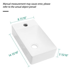 Modern Ceramic Rectangle Wall Mount Bathroom Sink With Single Faucet Hole