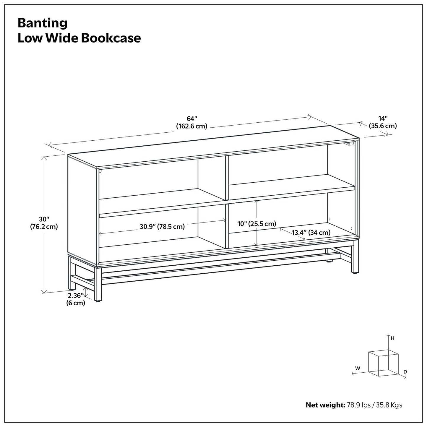 Banting - Low Wide Bookcase - Walnut Brown