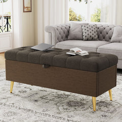 Modern Tufted Storage Ottoman Bench With Metal Legs