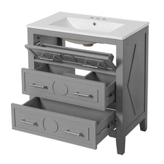 Retro Bathroom Vanity With Sink Combo, Free Standing Single Set With 3 Drawers