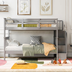 Stairway Bunk Bed With Storage And Guard Rail For Bedroom