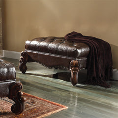 Versailles - Ottoman - Two Tone Dark Brown Synthetic Leather & Cherry Oak