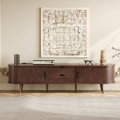 TV Stand For 70" TV, Console With Tambour Doors, Drawers And Built In Power Outlet - Dark Brown