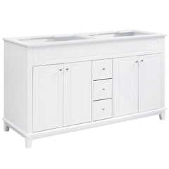 Bathroom Vanity Cabinet Only, 3 Drawers & 4 Doors With Double Layer Shelves - White
