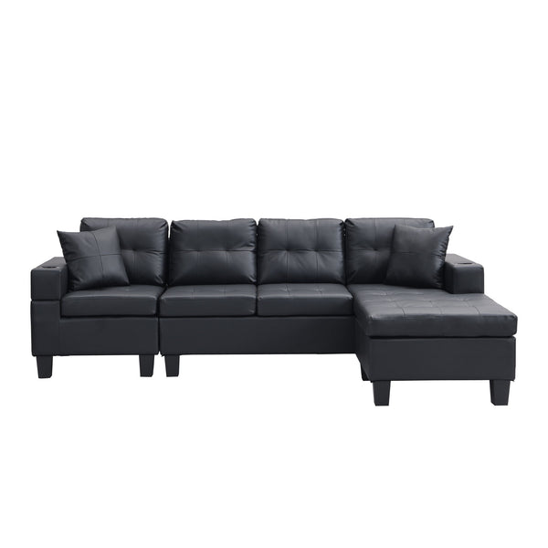 Modern Sectional Sofa Set With L Shape Chaise Lounge, Cup Holder, 4 Seat