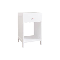 Nightstand With Drawer And Open Shelf, Scalloped Edge Bedside Table For Bedroom - White