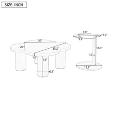 Modern Coffee Table (Set of 2), Irregular Shape Coffee Table With Four Roman Column Legs And End Table With Glass Top For Living Room - White