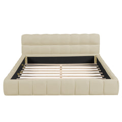 Upholstered Platform Bed With Thick, Grounded Bed With Solid Frame