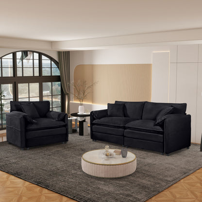 Modern Upholstered Loveseat And Armchair Set With Pillows