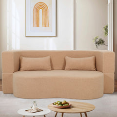 2 In 1 Convertible Full Size Folding Loveseat Couch With Soft Teddy Fabric