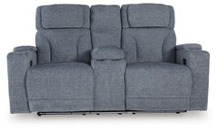 Studio Cave - Power Reclining Loveseat with Console - Steel