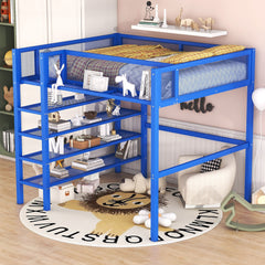 Loft Bed With 4 Tier Shelves And Storage
