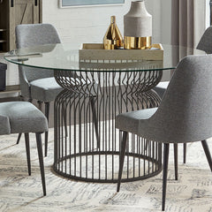 Round Dining Table Industrial Dining Table With Open Cage Base - Gunmetal