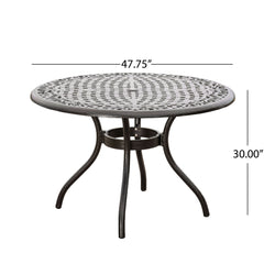 Tranquilius - Outdoor Round Dining Table With Lattice Tabletop, Umbrella Hole And Curved Legs