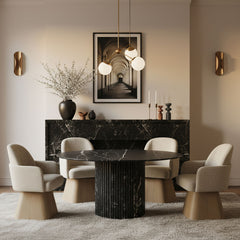 Marlowe - Linen Textured Fabric Upholstered Swivel Dining Arm Chair - Stained Natural