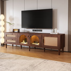TV Stand With 3 Cabinets & 2 Drawers, LED Light Media Console For TVs Up To 80" - Dark Brown