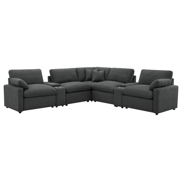 Modular Power Reclining With Lift Top Consoles, 7 Piece Configuration - Dark Gray
