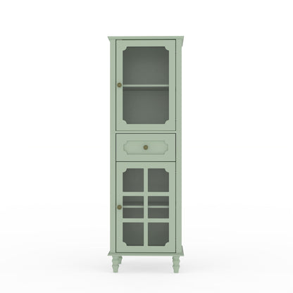 Curio Cabinet, Freestanding Vintage Display Storage Cabinet, Adjustable Shelves - Green