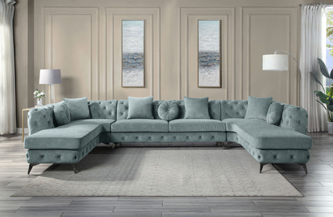Zerah - Sectional Sofa With 7 Pillows - Dusty Blue