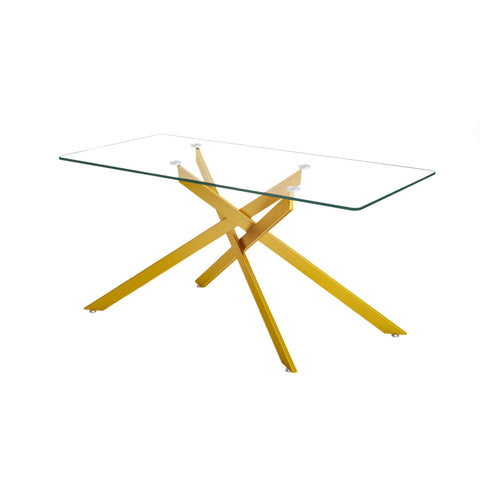 Stylish Design Rectangular Clear Tempered Glass Dining Table With Metal Legs