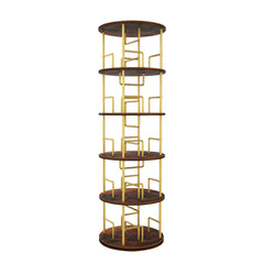 5 Tier 360 Rotating Bookshelf, Display Round Floor Standing Swivel Bookcase For Bedroom - Golden