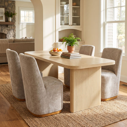 Dining Table Set With 4 Upholstered Dining Chairs, Indoor Dining Room Furniture - Natural / Oatmeal