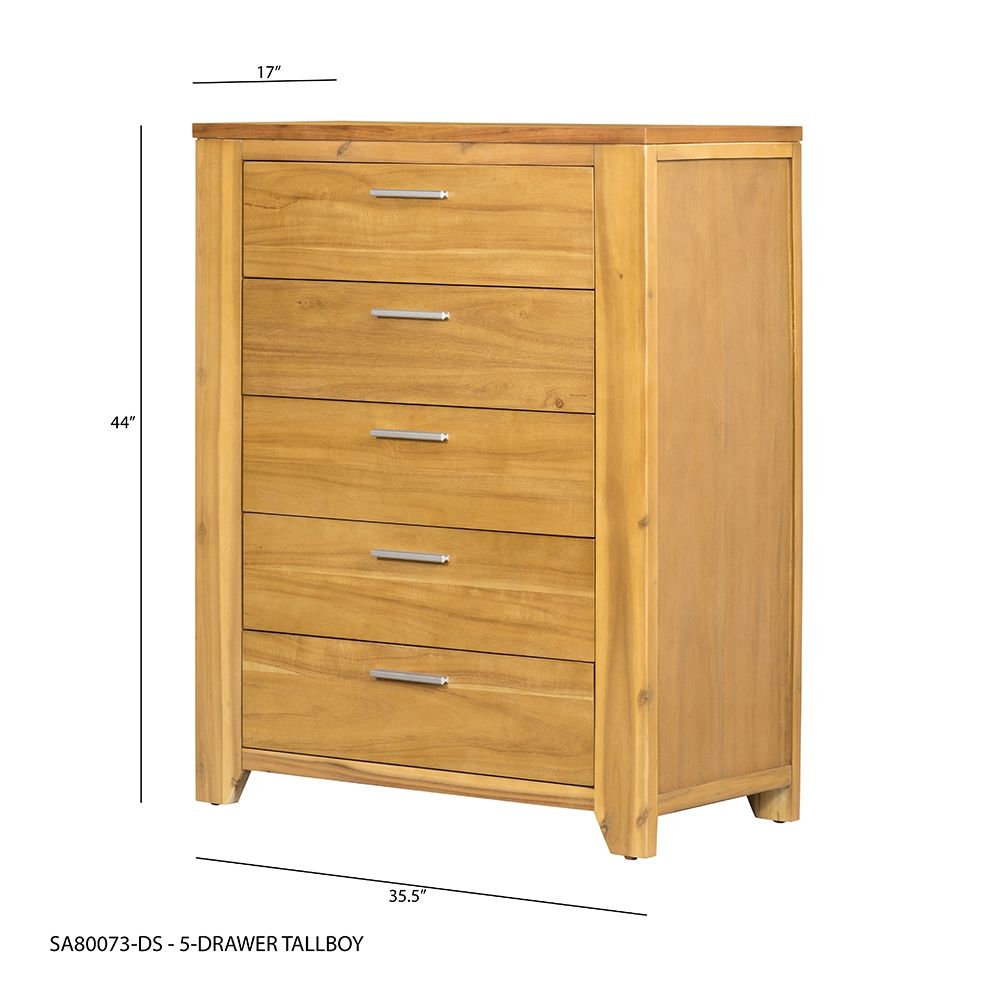 5 Drawer Dresser - Natural Wood / Brown