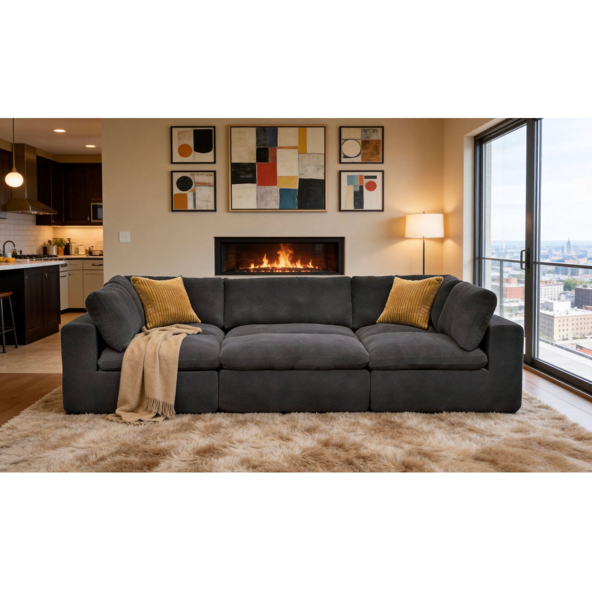 Custom Configuration Modular Sectional With Toss Pillows