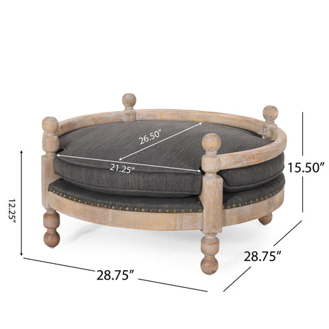 Round Pet Sofa, Wide Upholstered Pet Bed - Charcoal