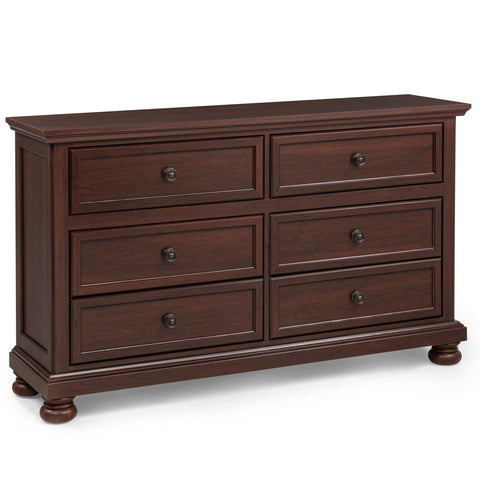 1 Piece Dresser, 6 Drawer Storage, Bedroom Furniture - Brown / Cherry