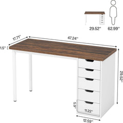 Computer Desk With 5 Drawers, Reversible Cabinet Design
