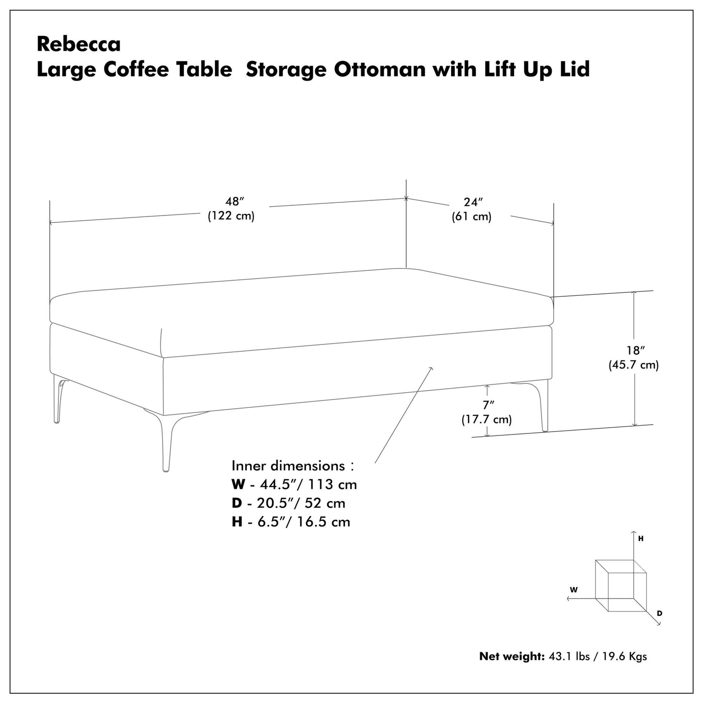 Rebecca - Multifunctional Coffee Table Storage Ottoman With Lift Up Lid