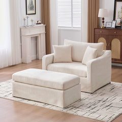 Accent Chair Wide With 2 Bolster Pillows, And Matching Ottoman