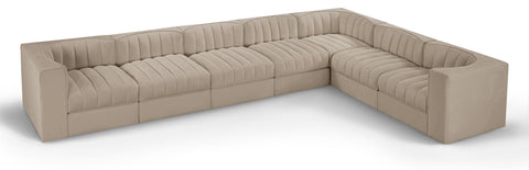 Rummi - Velvet Performance Fabric Upholstered 7 Piece Modular Sectional (With 3 Corner Chairs)